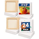 FIXSMITH Mini Stretched Canvas - 24 Pack 5 x 5 Inch, 2/5” Profile Small Square Canvases, 100% Cotton Art Primed Little Blank 