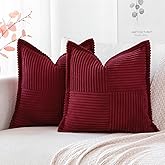 OTOSTAR Set of 2 Corduroy Throw Pillow Covers with Splicing Super Soft Boho Striped Pillow Covers Broadside Decorative Textur