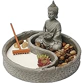 Nature's Mark Mini Zen Garden Kit for Desk with Lotus, Buddha Figures, Rake and Natural Sand River Rocks Table/Desk Décor Gif