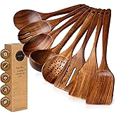 Wooden Spoons for Cooking - 8 Pcs Teak Wood Cookware Utensil Set with Smooth Finish - Non-Stick, Comfortable Grip - Durable, 