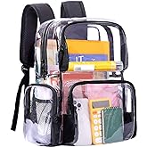 Vorspack Clear Backpack - Transparent Backpack with Reinforced Bottom & Multi-pockets for College Workplace Security - Black