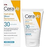 CeraVe Hydrating Sheer Sunscreen SPF 30 for Face and Body | Mineral & Chemical Sunscreen with Zinc Oxide, Hyaluronic Acid, Ni