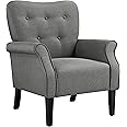 Yaheetech Modern Armchair, Mid Century Accent chair with Sturdy Wood Legs and High Back for Small Space, Upholstered Fabric S