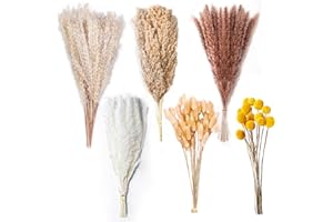 100PCS Natural Dried Pampas Grass Decor - 17.5" Fluffy Pampas Grass Bouquet - Boho Home Decor Dried Flowers for Wedding Flora