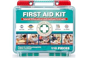 General Medi 110 Pieces Small First Aid Kit - HardCase First Aid Box - Contains Premium Medical Supplies for Travel, Home, Of