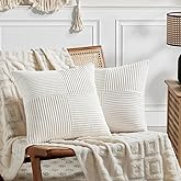 Fancy Homi 2 Packs Cream White Decorative Throw Pillow Covers 18x18 Inch for Living Room Couch Bed Sofa, Farmhouse Boho Home 