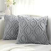 decorUhome Decorative Throw Pillow Covers 18x18, Soft Plush Faux Wool Couch Pillow Covers for Home, Set of 2,Grey