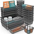 WOWBOX 25 PCS Plastic Drawer Organizer Set, Desk Drawer Divider Organizers and Storage Bins for Makeup, Jewelry, Gadgets for 
