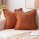 MIULEE Rust Pillow Covers 18x18 Inch with Splicing Set of 2 Super Soft Boho Striped Corduroy Pillow Covers Broadside Decorati