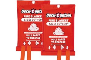 SecuCaptain Emergency Fire Blanket for Home - 2 Pack 60"x60" X-Large Flame Retardant Blankets with Fireproof Tabs for House C