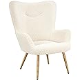 Yaheetech Boucle Vanity Chair, Modern Fluffy Accent Chair, Armchair with High Back and Wood-Tone Metal Legs, Downy Barrel Cha