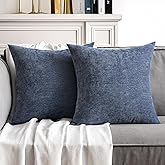 MIULEE Pack of 2 Blue Decorative Pillow Covers 18x18 Inch Soft Chenille Couch Throw Pillows Farmhouse Cushion Covers for Home