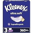 Kleenex Ultra Soft Facial Tissues, 3 Flat Boxes, 120 Tissues per Box, 3-Ply (360 Total Tissues), Packaging May Vary