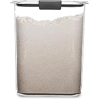 Rubbermaid Brilliance Airtight Food Storage Container for Pantry with Lid for Flour, Sugar, and Rice, 16-Cup, Clear/Grey