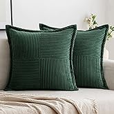 Woaboy Corduroy Pillow Covers 18x18 Inch Dark Green Set of 2 Super Soft Boho Striped Couch Covers Broadside Splicing Decorati