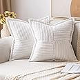 MIULEE Corduroy Pillow Covers with Splicing Set of 2 Super Soft Couch Pillow Covers Broadside Striped Decorative Textured Thr