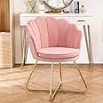 Furniliving Pink Vanity Chair, Chair for Bedroom, Makeup Chair with Gold Plating Legs, Accent Chair for Makeup Room, Bedroom,