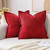 MIULEE Red Corduroy Pillow Covers 24x24 inch with Splicing Set of 2 Super Soft Boho Striped Pillow Covers Broadside Decorativ