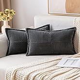 MIULEE Dark Grey Corduroy Pillow Covers 12 x 20 inch with Splicing Set of 2 Super Soft Boho Striped Pillow Covers Broadside D