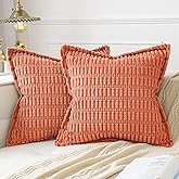 MIULEE Coral Corduroy Decorative Throw Pillow Covers Pack of 2 Soft Striped Pillows Pillowcases with Broad Edge Modern Boho H