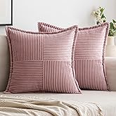 Woaboy Corduroy Pillow Covers 18x18 Inch Blush Pink Set of 2 Super Soft Boho Striped Couch Covers Broadside Splicing Decorati