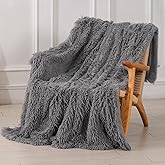 Tuddrom Decorative Extra Soft Faux Fur Blanket Queen Size 80" x 90",Solid Reversible Fuzzy Long Hair Shaggy Blanket,Fluffy Co