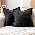 MIULEE Corduroy Pillow Covers with Splicing Set of 2 Super Soft Couch Pillow Covers Broadside Striped Decorative Textured Thr