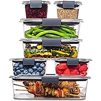 Rubbermaid 14-Piece Brilliance Food Storage Containers with Lids for Lunch, Meal Prep, and Leftovers, Dishwasher Safe, Clear/