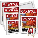 6Packs Mini Stretched Canvases for Painting with 3x5”, 4x4”, 4x6”, 5x5”, 5x7”, 6x6”, Painting Canvas for Oil & Acrylic Paint.