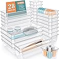 WOWBOX 28 PCS Clear Plastic Drawer Organizer Set, 4 Sizes Desk Drawer Divider Organizers and Storage Bins for Makeup, Jewelry