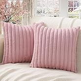 Pallene Faux Fur Plush Throw Pillow Covers 18x18 Set of 2 - Soft Fluffy Striped Christmas Decorative Pillow Covers for Sofa, 