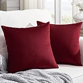 Homelike Moment Throw Pillow Covers 18x18 Set of 2, Red Velvet Decorative Couch Pillow Cover Soft Square Cushion Cases for So