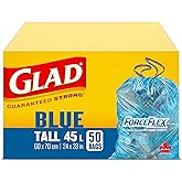 Glad Blue Recycling Bags - Tall 45 Litres - ForceFlex, Drawstring, 50 Trash Bags, Made in Canada of Global Components