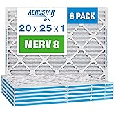 Aerostar 20x25x1 MERV 8 Pleated Air Filter, AC Furnace Air Filter, Actual Size: 19 3/4"x 24 3/4" x 3/4", (Pack of 6)