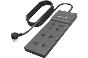 Belkin 8-Outlet Surge Protector w/ 8 AC Outlets & 8ft Long Flat Plug, UL-listed Heavy-Duty Extension Cord for Home, Office, T