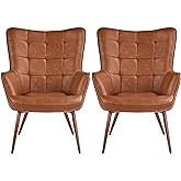 Yaheetech PU Leather Armchair, Modern Accent Chair High Back, Vintage MidCentury Sofa Chairs with Oversized Padded and Strong