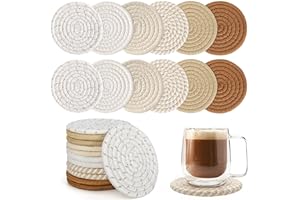 BUEDM 12 Pcs Boho Drink Coasters,6 Color Minimalist Cotton Handmade Woven Absorbent Drink Coasters,Heat Resistant Cotton Coas