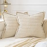 MIULEE Cream White Corduroy Decorative Throw Pillow Covers Pack of 2 Soft Striped Pillows Pillowcases with Broad Edge Modern 