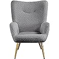 Yaheetech Boucle Reading Chair, Sherpa Furry Casual Accent Chair with High Back and Soft Padded, Modern Fuzzy Sherpa Chair, C