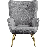 Yaheetech Boucle Reading Chair, Sherpa Furry Casual Accent Chair with High Back and Soft Padded, Modern Fuzzy Sherpa Chair, C