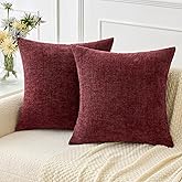 MIULEE Pack of 2 Couch Throw Pillow Covers 18x18 Inch Soft Wine Red Chenille Pillow Covers for Sofa Living Room Solid Dyed Pi