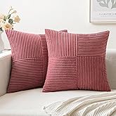 MIULEE Cranberry Red Corduroy Pillow Covers Pack of 2 Boho Decorative Spliced Throw Pillow Covers Soft Solid Couch Pillowcase