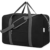 For United Airlines Foldable Carry on Bag 22x14x9 Travel Duffel Bag Packable luggage Duffle for Women and Men 40L (Black (Wit