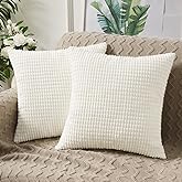 BeBen Throw Pillow Covers - Set of 2 Pillow Covers 18x18, Decorative Euro Pillow Covers Corn Striped, Soft Corduroy Cushion C