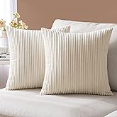 Woaboy Pack of 2 Cream White Corduroy Pillow Covers 18x18 Super Soft Boho Striped Pillow Covers Decorative Throw Pillows Home