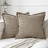 MIULEE Light Brown Corduroy Decorative Throw Pillow Covers Pack of 2 Soft Striped Pillows Pillowcases with Broad Edge Modern 