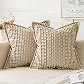 MIULEE Beige Throw Pillow Covers 18x18 Inch Pack of 2 Soft Corduroy Pillow Covers Decorative Striped Pillowcases with Broad E