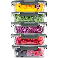 Zulay Kitchen 5 Pack Glass Food Storage Containers with Lids - 36 oz Thick & Durable Glass Meal Prep Containers - Airtight Gl