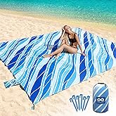 Everlasting Comfort Beach Blanket Waterproof Sandproof - Large Oversized Beach Mat for 10 People w/Stakes, Storage Bag - Beac