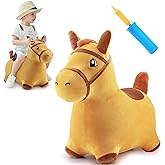 iPlay, iLearn Bouncy Pals Yellow Hopping Horse, Outdoor Ride on Bouncy Animal Play Toys, Inflatable Bouncer Plush Bounce Hopp